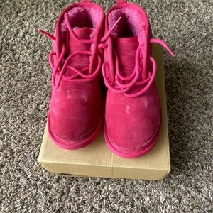 UGG Pink Suede Boots Ankle-Height Lace-Up